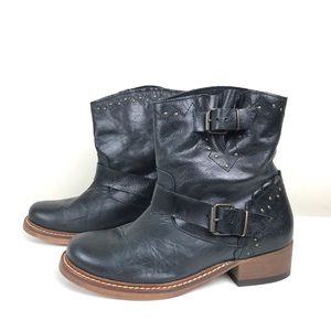 Musse & Cloud Scallop Studded Leather Moto Boots 8
